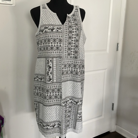 Sonoma Dresses & Skirts - Sonoma Tank Dress Women Size L Grey Black Block Print French Terry Cloth Comfy
